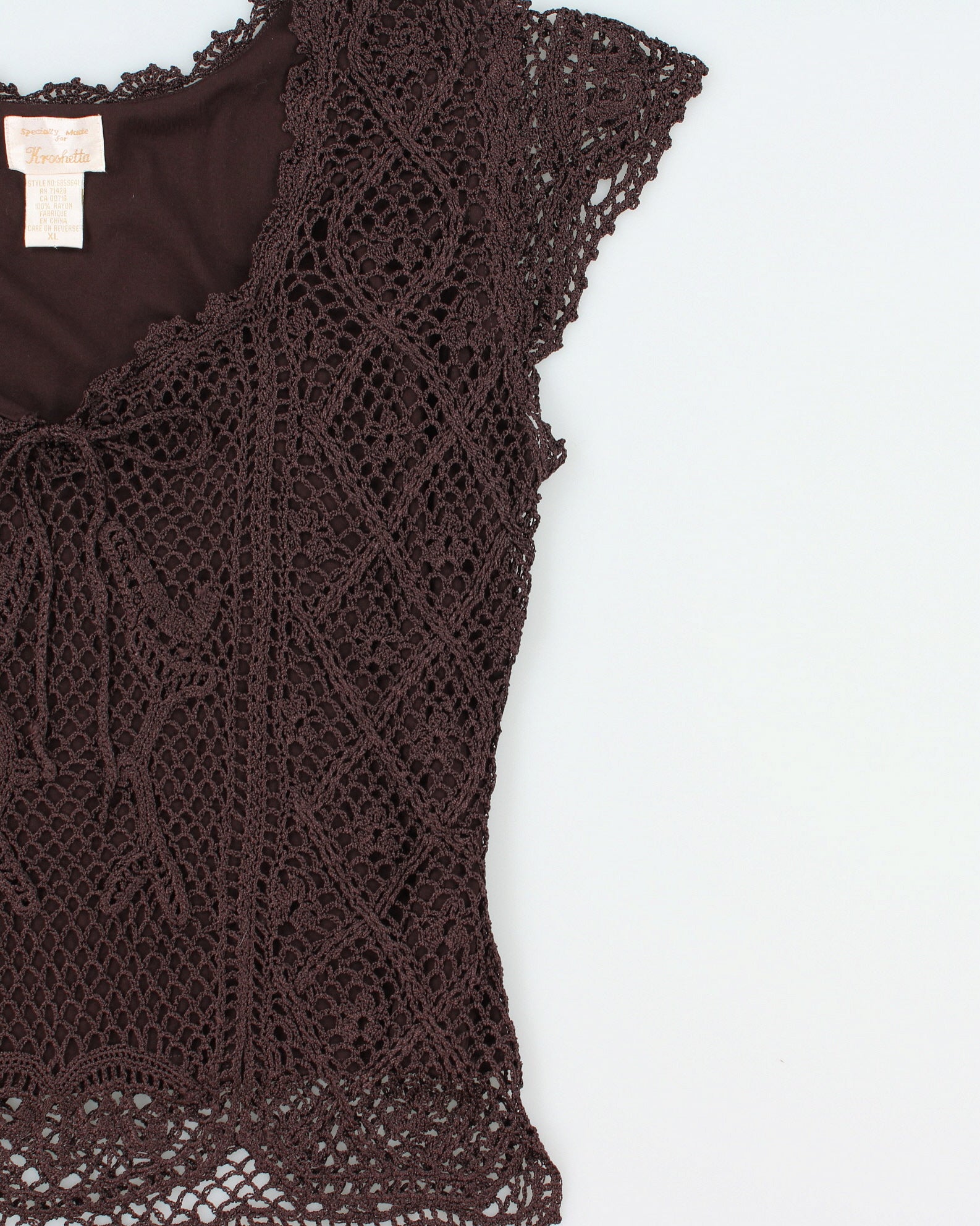 Vintage 1990s Kroshetta Crochet Cap Sleeve Top - XL
