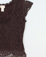 Vintage 1990s Kroshetta Crochet Cap Sleeve Top - XL