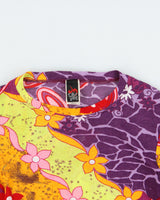 Vintage 1990s Dori Geri Made In USA Mesh Abstract Floral Print Long Sleeve Top - S