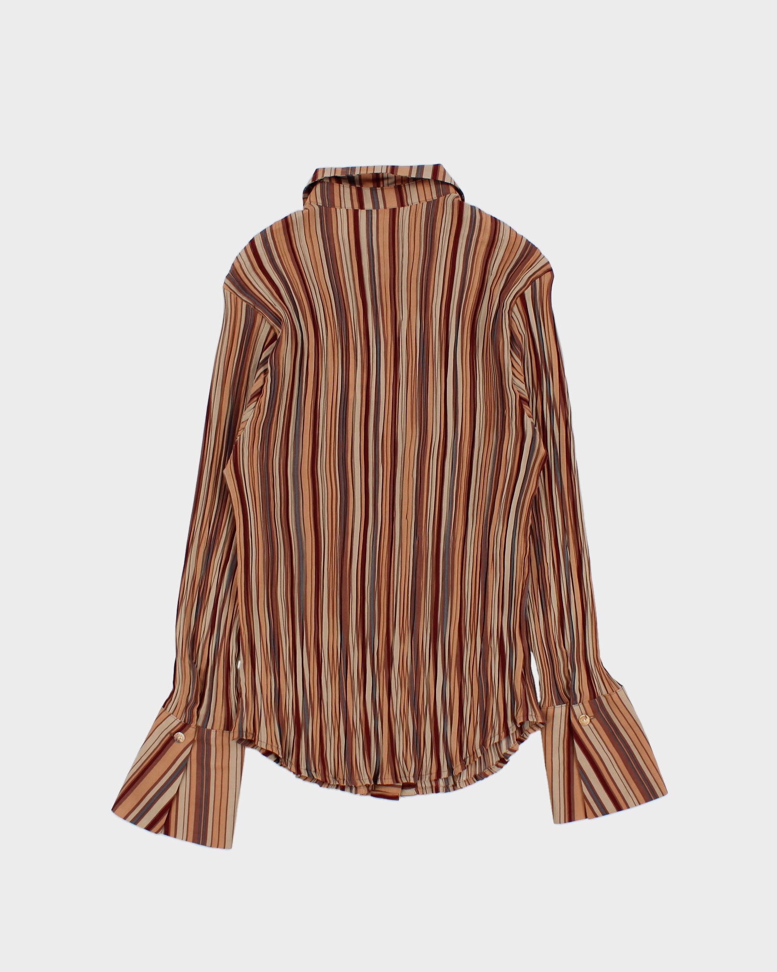 Vintage 2000s Caviar Stripe Plisse Long Sleeve Blouse - M