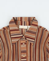 Vintage 2000s Caviar Stripe Plisse Long Sleeve Blouse - M