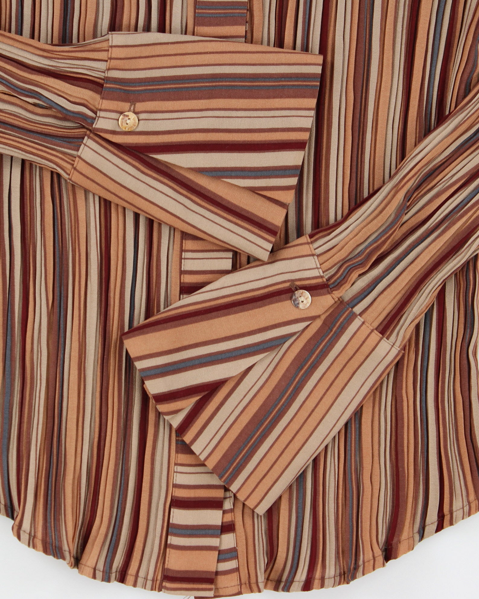 Vintage 2000s Caviar Stripe Plisse Long Sleeve Blouse - M