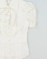 Vintage Y2K 2000s Bebe Ruffle Short Sleeve Blouse - S