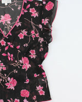 Vintage 1990s Beechers Brook For Fairweather Floral Mesh Ruffle Cap Sleeve Top - L