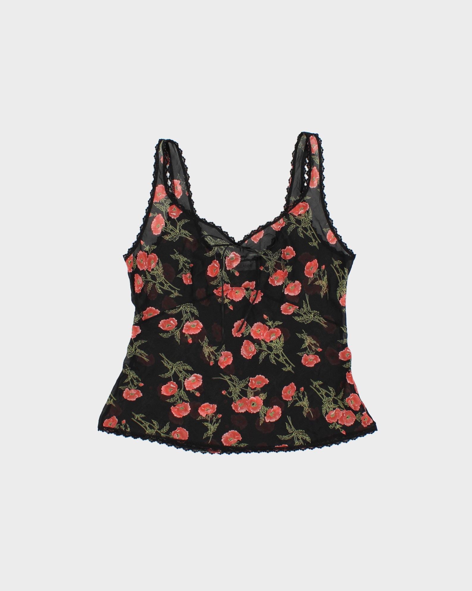 Vintage 2000s Arianne Floral Mesh Lace Trim Top - M