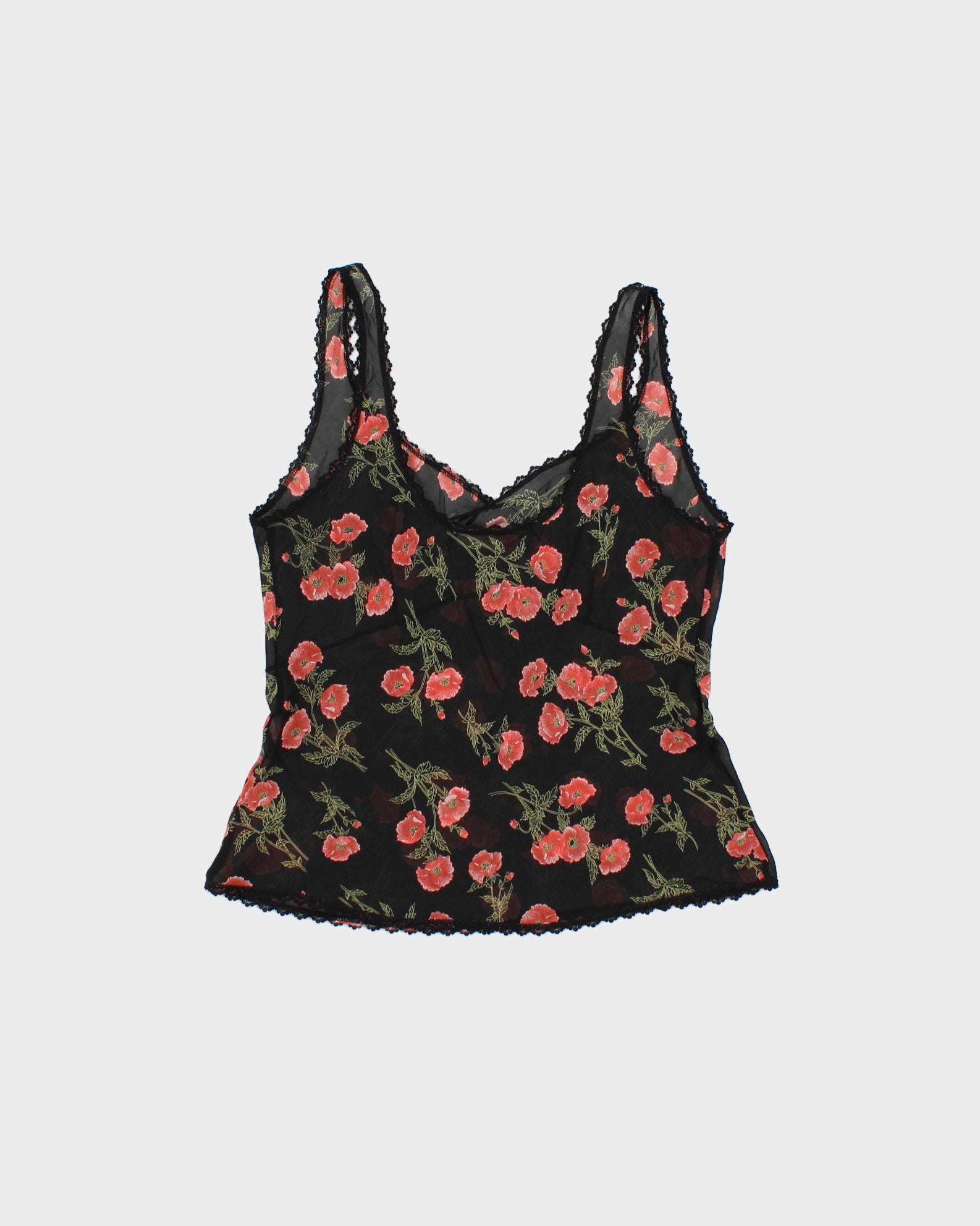 Vintage 2000s Arianne Floral Mesh Lace Trim Top - M
