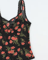 Vintage 2000s Arianne Floral Mesh Lace Trim Top - M