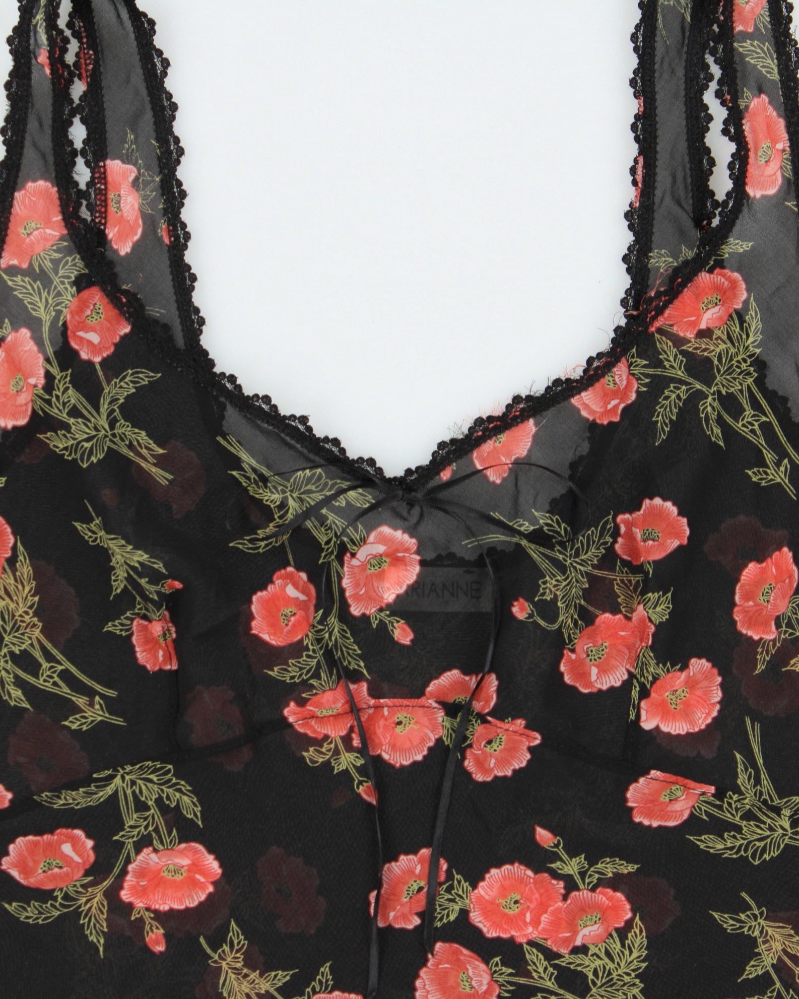 Vintage 2000s Arianne Floral Mesh Lace Trim Top - M
