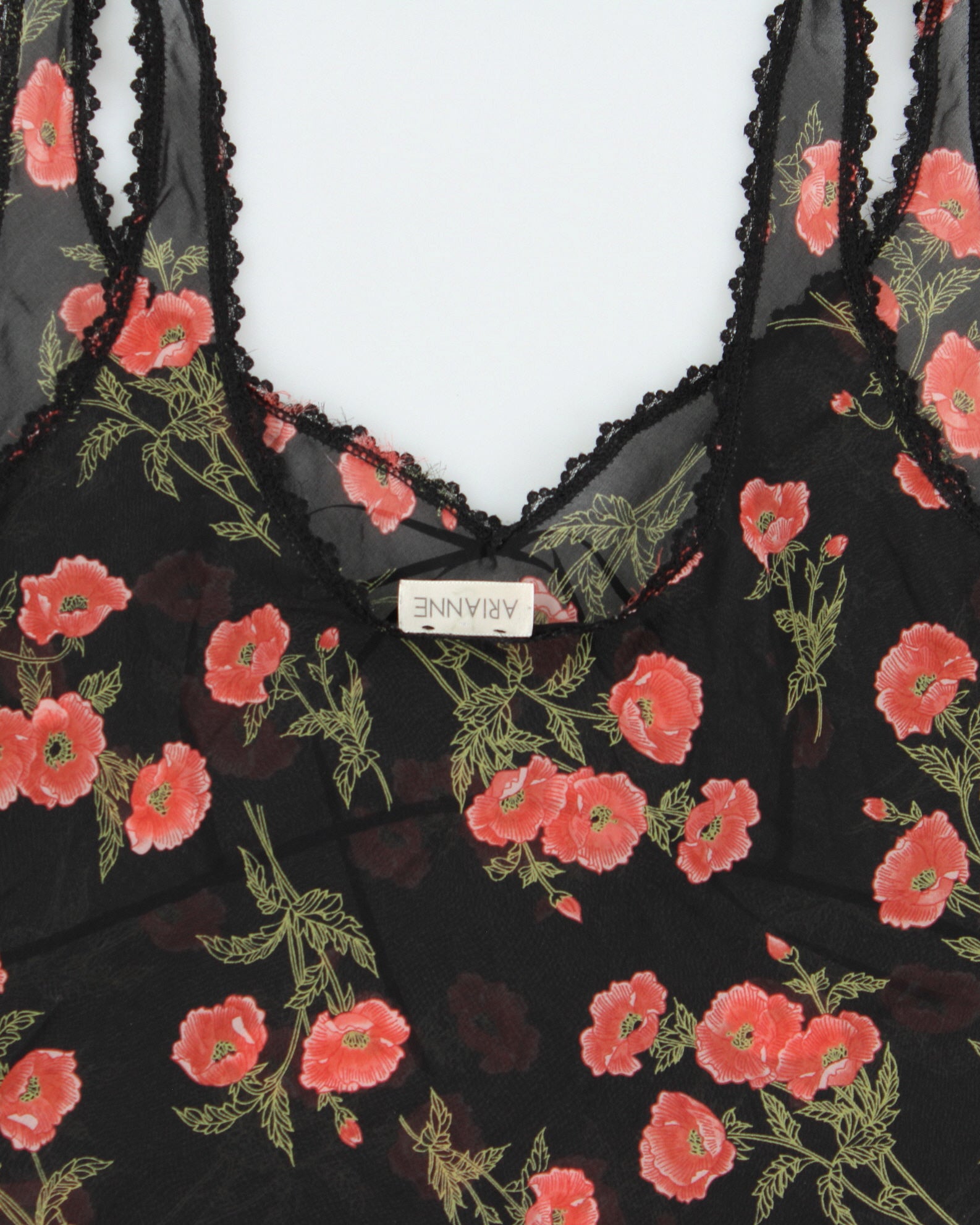 Vintage 2000s Arianne Floral Mesh Lace Trim Top - M