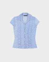 Vintage Y2K 2000s Mexx Polka Dot Mesh Lettuce Hem Blouse - S