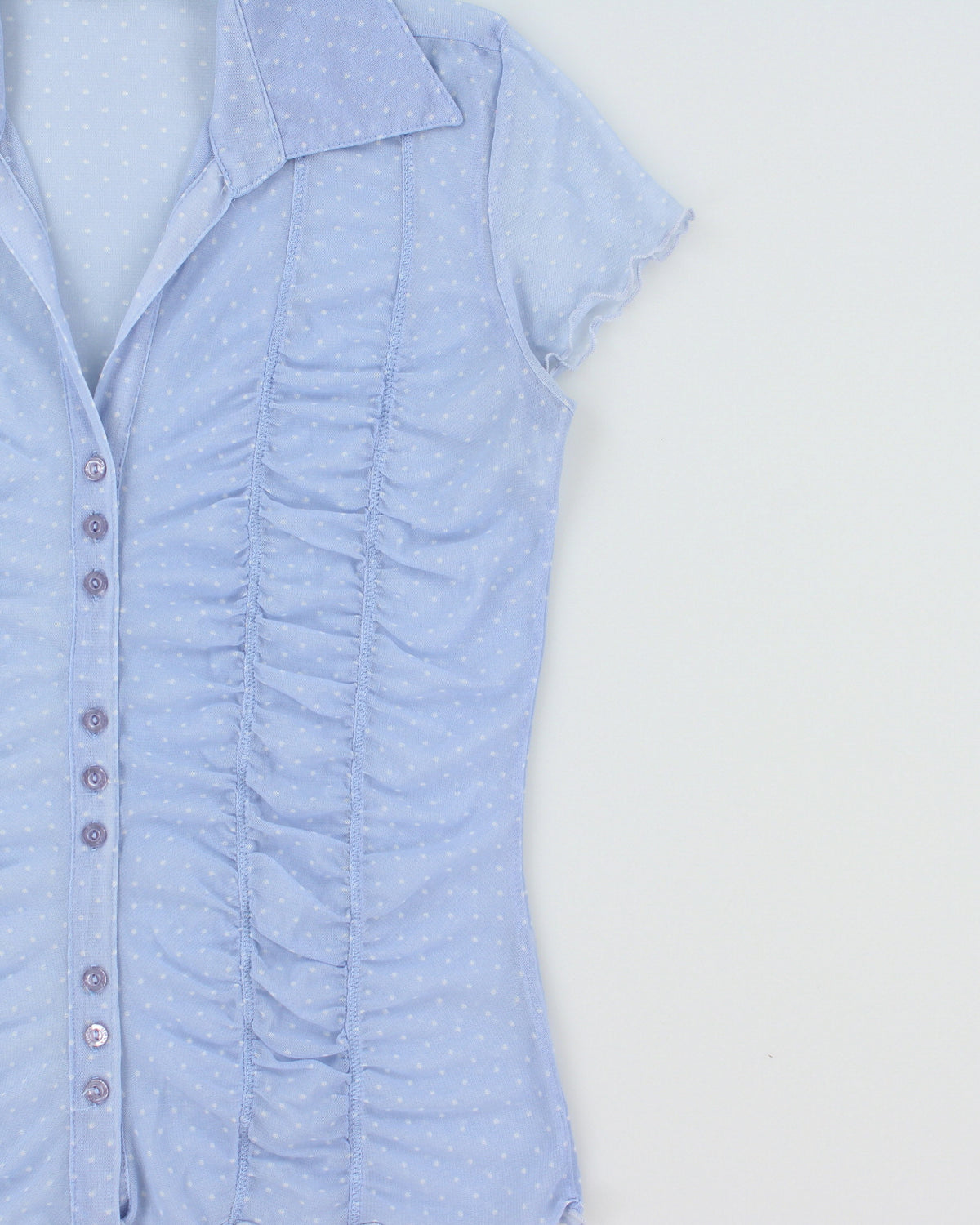 Vintage Y2K 2000s Mexx Polka Dot Mesh Lettuce Hem Blouse - S