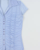 Vintage Y2K 2000s Mexx Polka Dot Mesh Lettuce Hem Blouse - S
