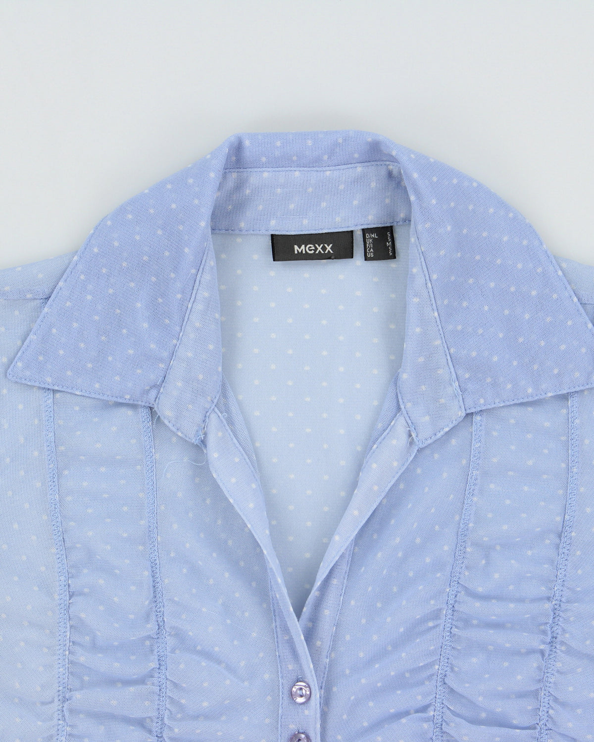 Vintage Y2K 2000s Mexx Polka Dot Mesh Lettuce Hem Blouse - S