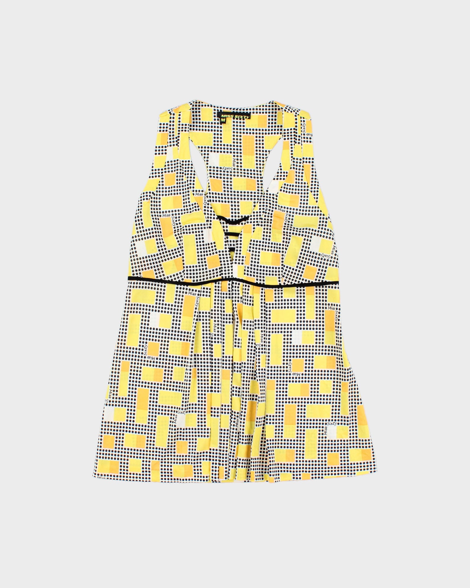 Vintage Y2K 2000s Miss Sixty Polka Dot &amp; Geometric Pattern Pleated Front Detail Top - M