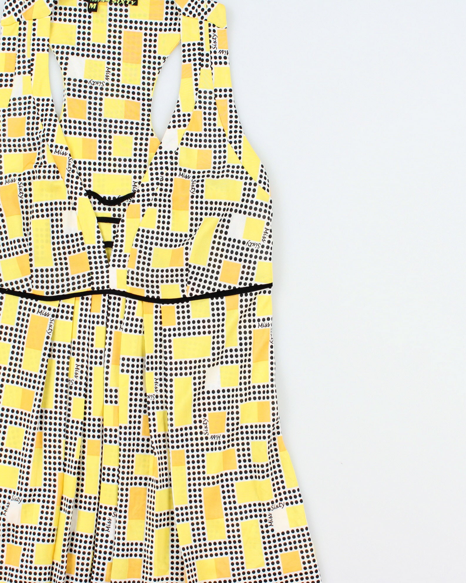 Vintage Y2K 2000s Miss Sixty Polka Dot &amp; Geometric Pattern Pleated Front Detail Top - M