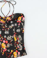 Vintage Y2K 2000s Brody Floral Satin Halter Neck Asymmetric Hem Top - M