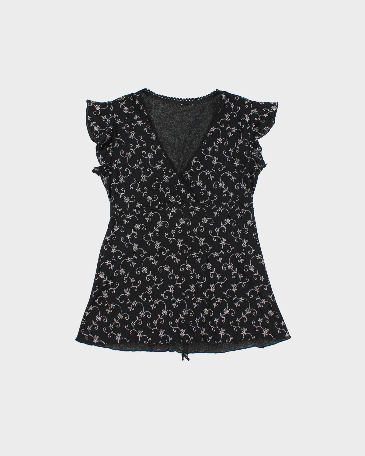 Vintage Y2K 00s Black Floral Tie-Up Camisole - M