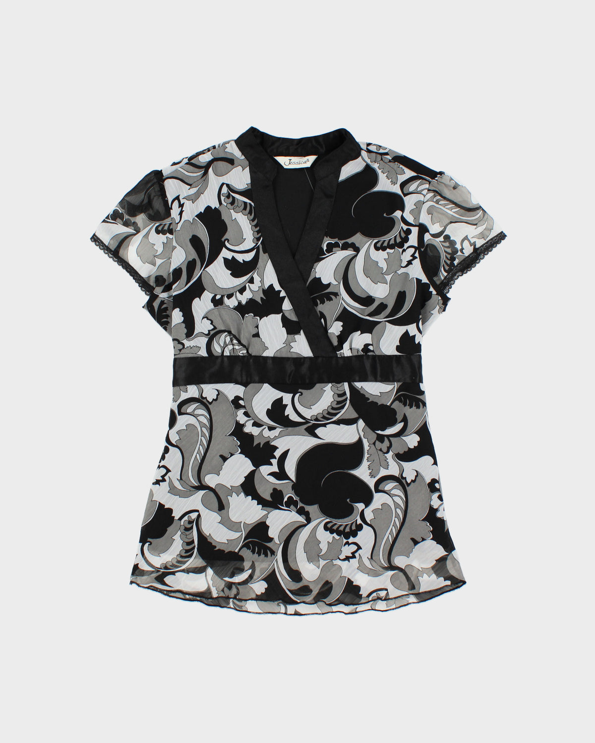 Y2K 00s Jessica Patterned Tie-Up Blouse - L