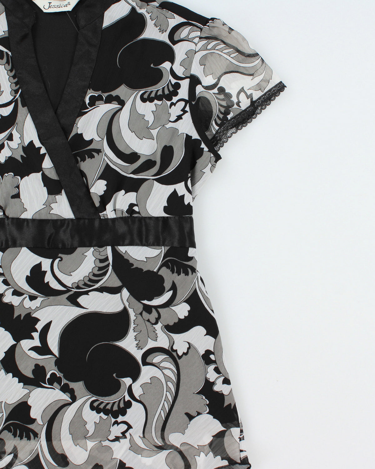 Y2K 00s Jessica Patterned Tie-Up Blouse - L
