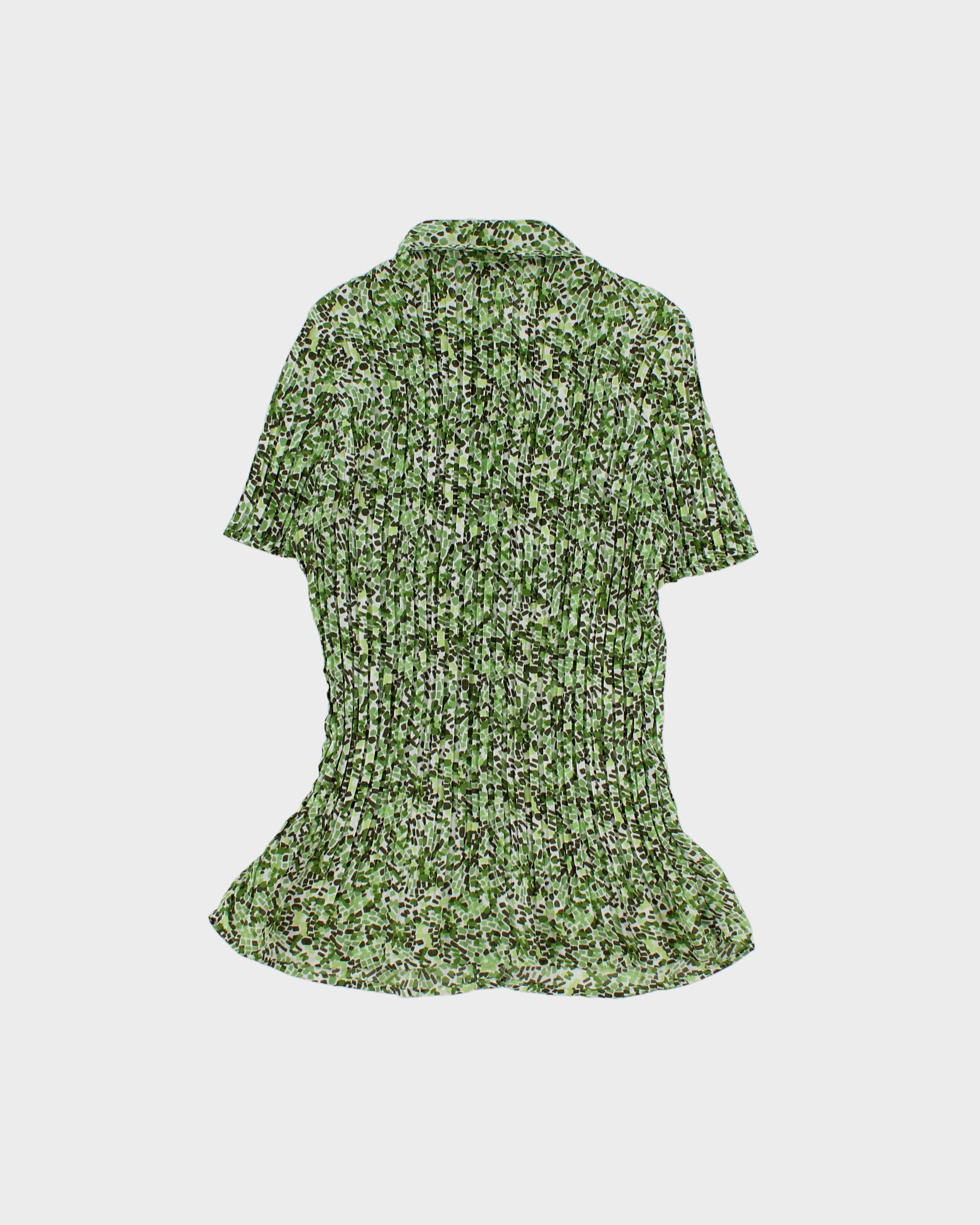 Y2K 00s Jessica Green Patterned Ruffled Short Sleeved Blouse - S