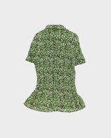 Y2K 00s Jessica Green Patterned Ruffled Short Sleeved Blouse - S