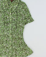 Y2K 00s Jessica Green Patterned Ruffled Short Sleeved Blouse - S