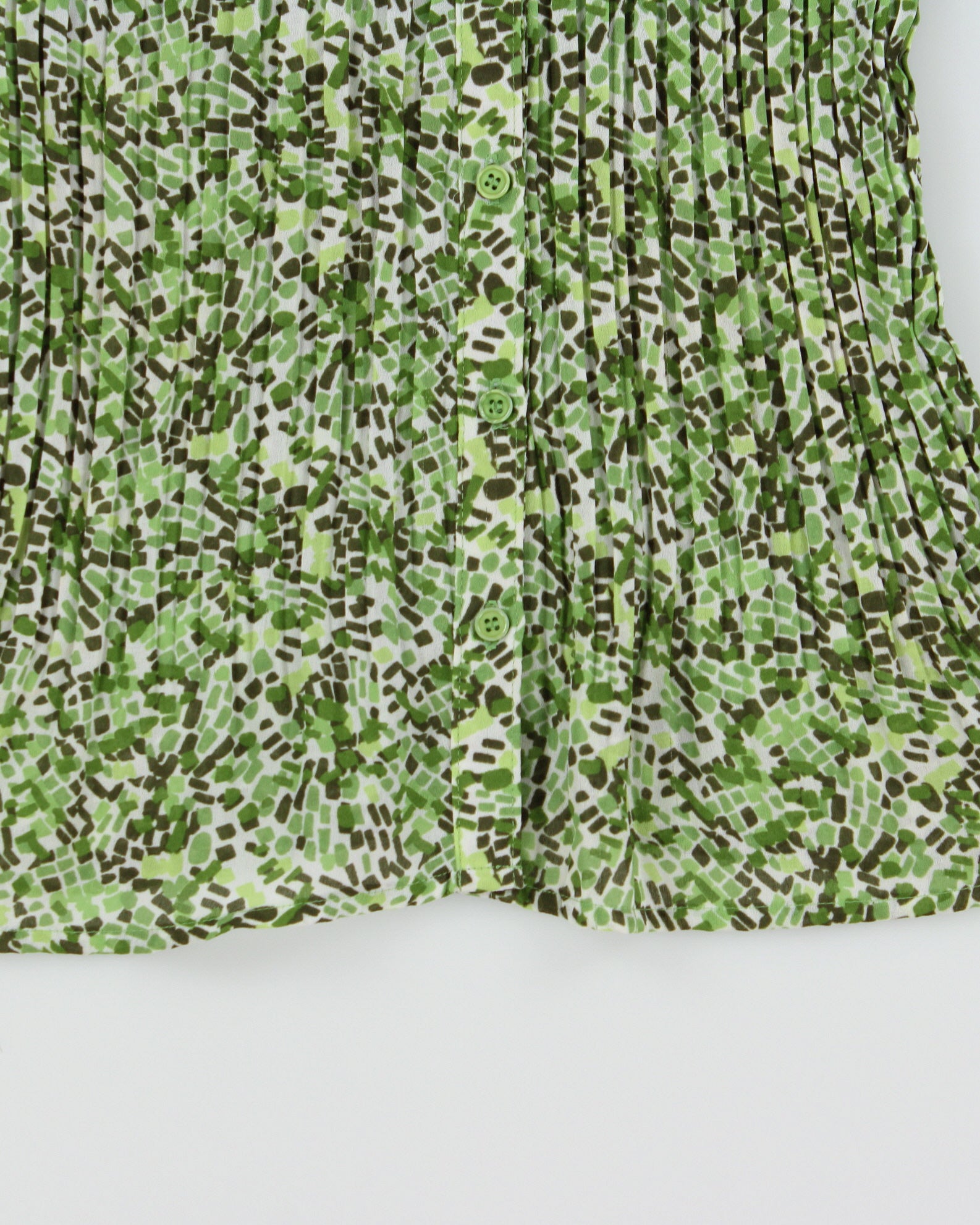 Y2K 00s Jessica Green Patterned Ruffled Short Sleeved Blouse - S