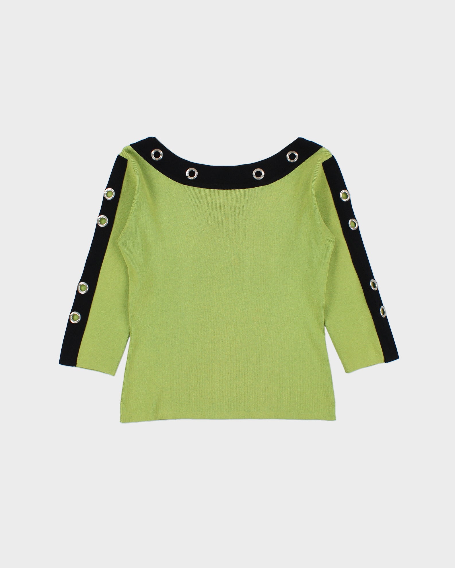 Vintage Y2K 2000s Joseph A. Boat Neck Grommet Detail 3/4 Length Sleeve Top - M