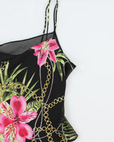 Vintage 1990s Joseph Ribkoff Double Layer Mesh Floral Cami - M