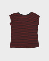 Vintage Y2K 2000s Guess Textured Logo Striped Cap Sleeve T-shirt - XL