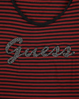 Vintage Y2K 2000s Guess Textured Logo Striped Cap Sleeve T-shirt - XL