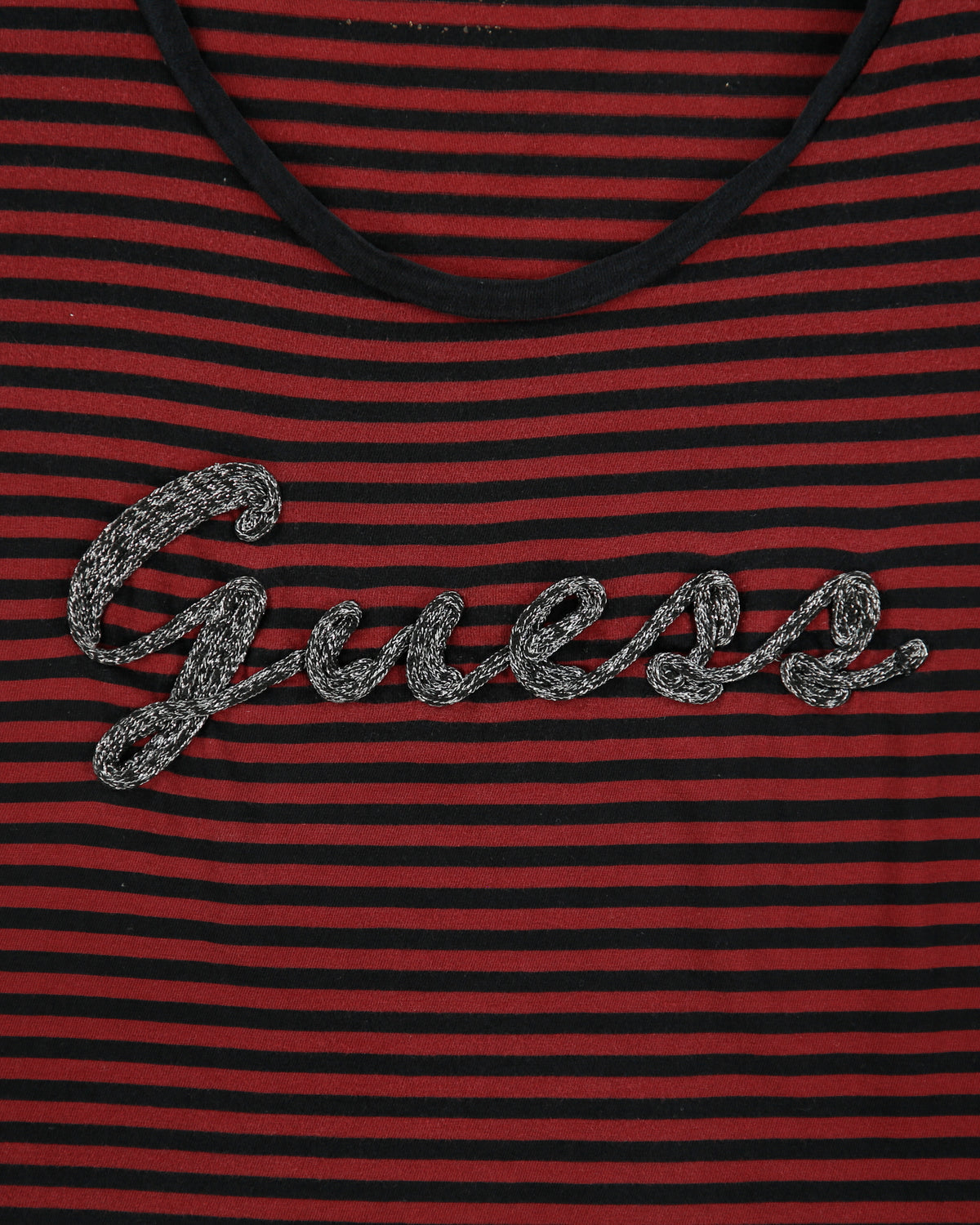 Vintage Y2K 2000s Guess Textured Logo Striped Cap Sleeve T-shirt - XL