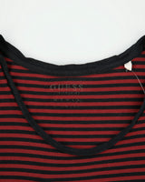 Vintage Y2K 2000s Guess Textured Logo Striped Cap Sleeve T-shirt - XL
