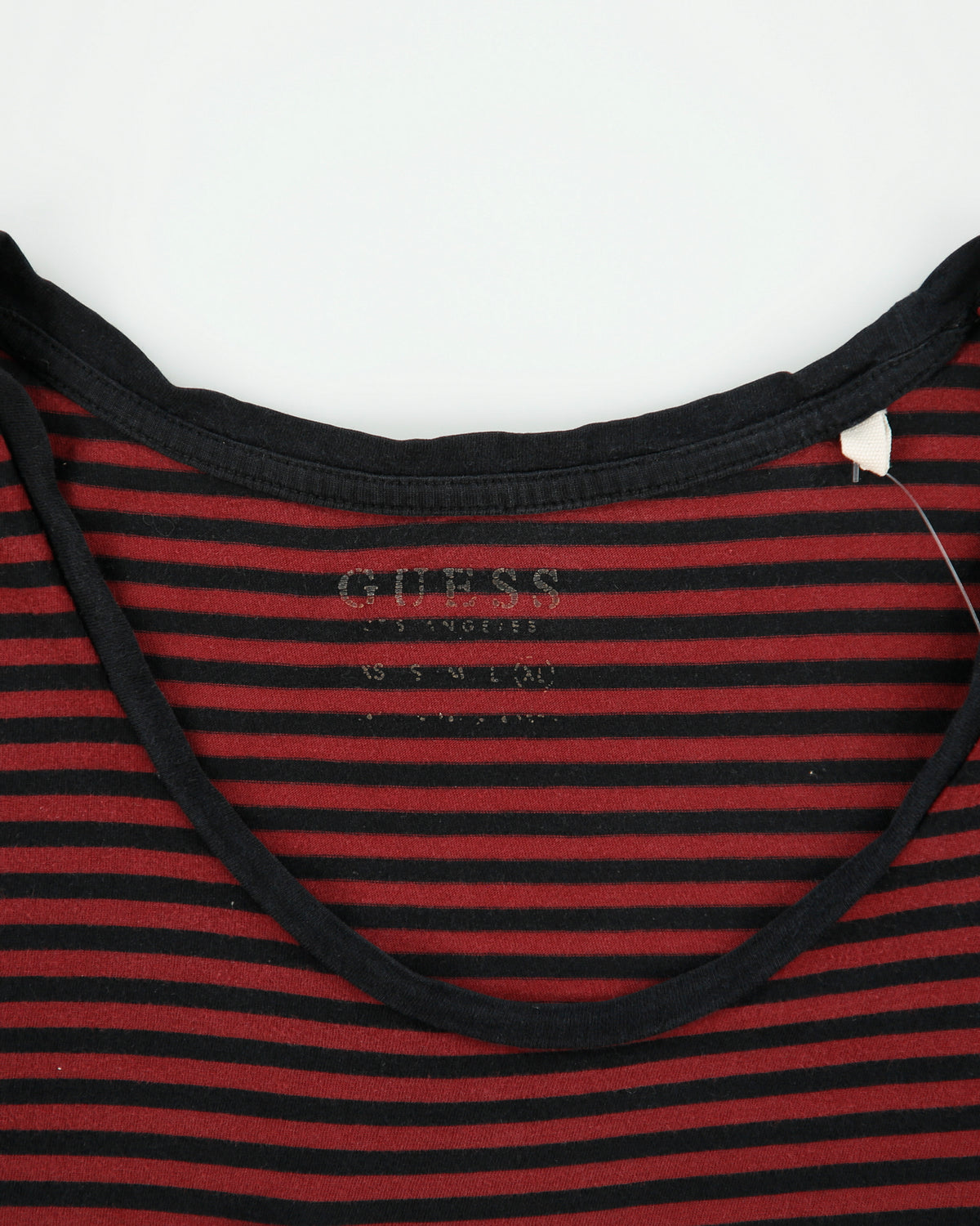 Vintage Y2K 2000s Guess Textured Logo Striped Cap Sleeve T-shirt - XL