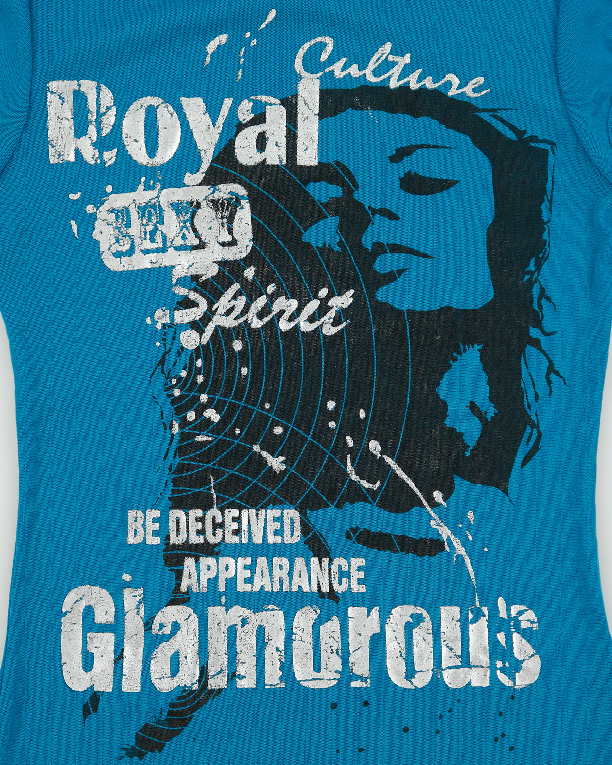 DSWT Y2K 2000s LOB Graphic Slogan Mesh Cap Sleeve High Neck Top - XS