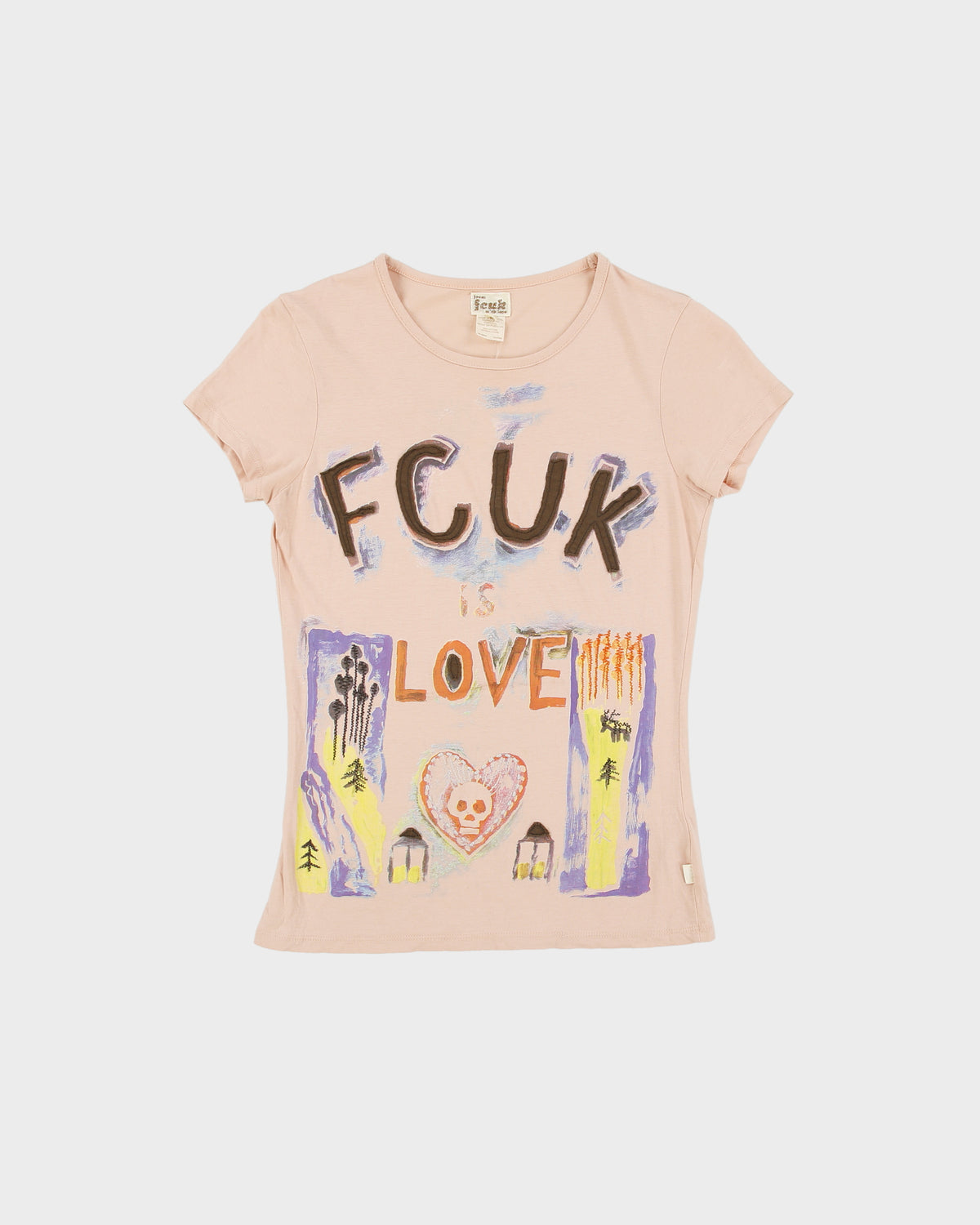 Vintage Y2K 2000s FCUK Paint Graphic Short Sleeve T-shirt - S