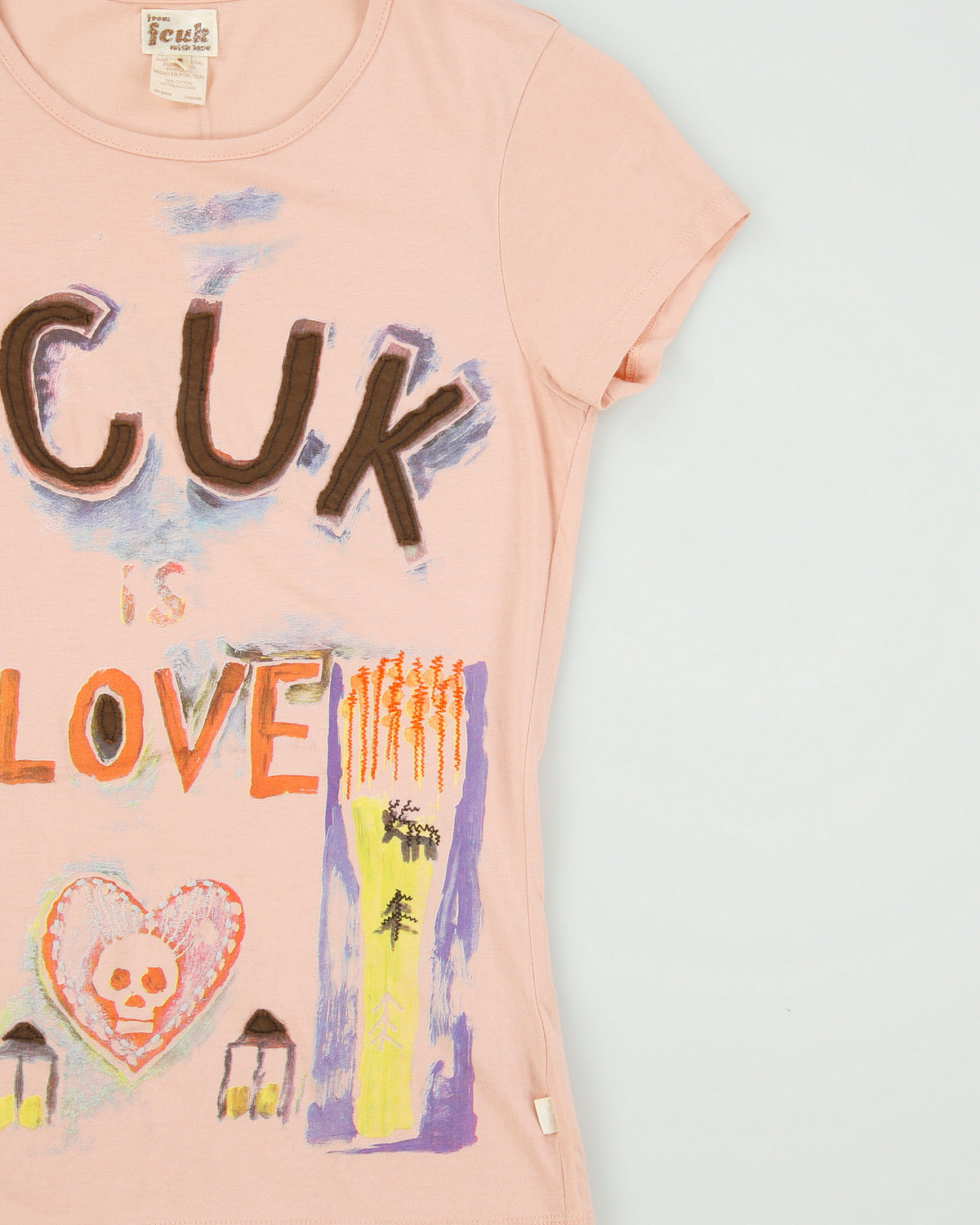Vintage Y2K 2000s FCUK Paint Graphic Short Sleeve T-shirt - S
