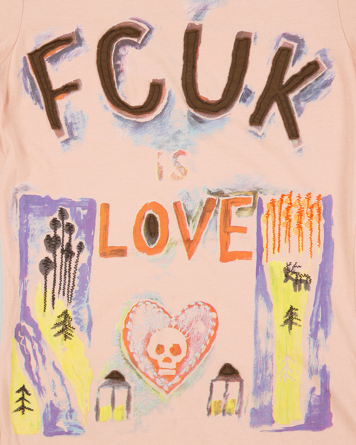 Vintage Y2K 2000s FCUK Paint Graphic Short Sleeve T-shirt - S
