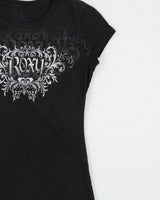 Vintage Y2K 2000s Roxy Graphic Cap Sleeve T-shirt - XS