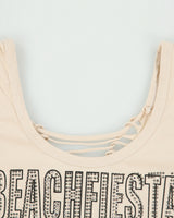Vintage Y2K 2000s Beach Fiesta Rhinestone Graphic Slashed Back Top - XS