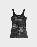 Vintage Y2K 2000s Guess Graphic Semi Sheer Rhinestone Cami - M