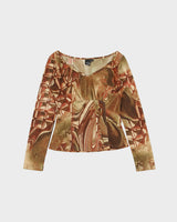 Vintage Y2K 2000s Fashion O U Abstract V Neck Long Sleeve Top - S