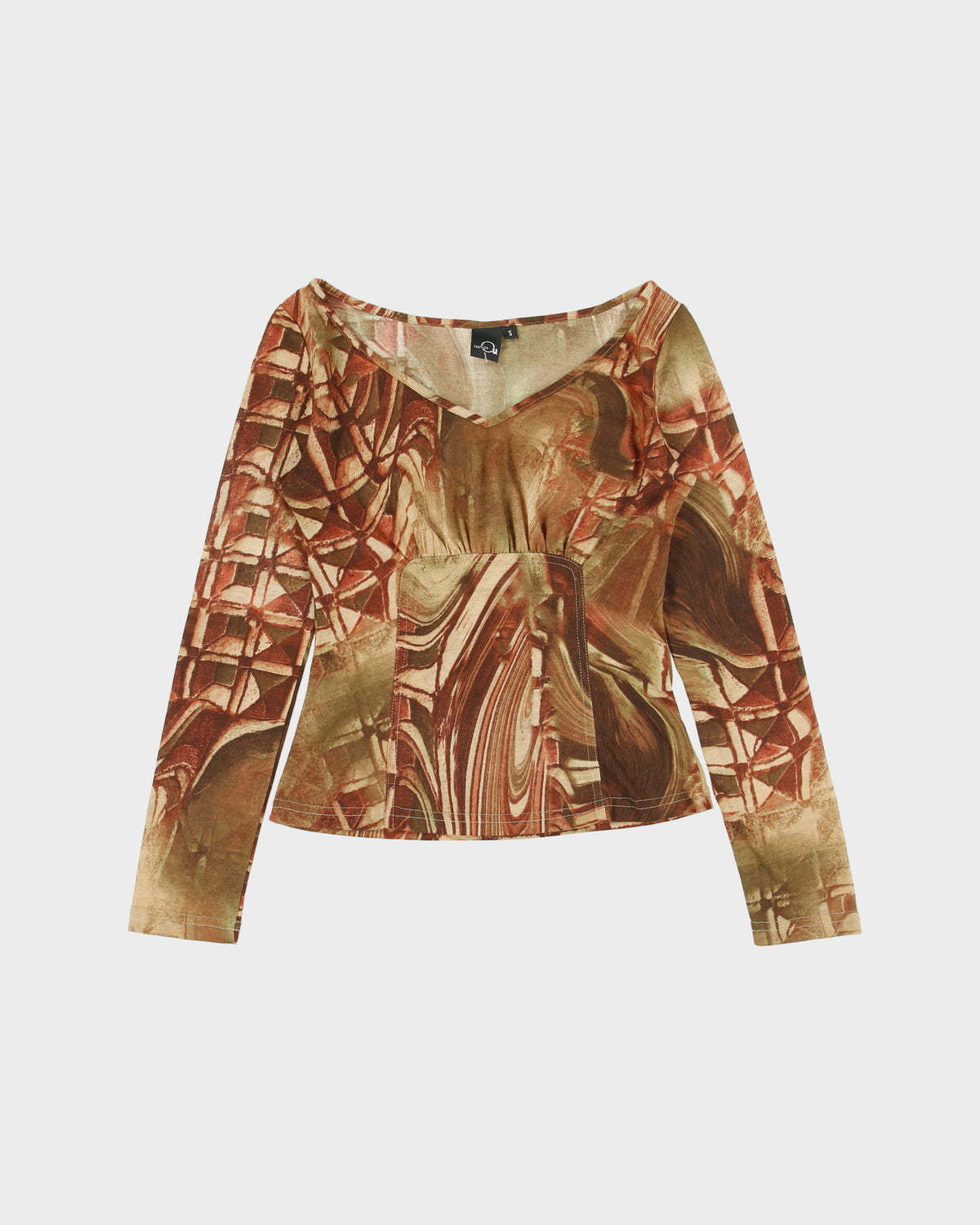 Vintage Y2K 2000s Fashion O U Abstract V Neck Long Sleeve Top - S