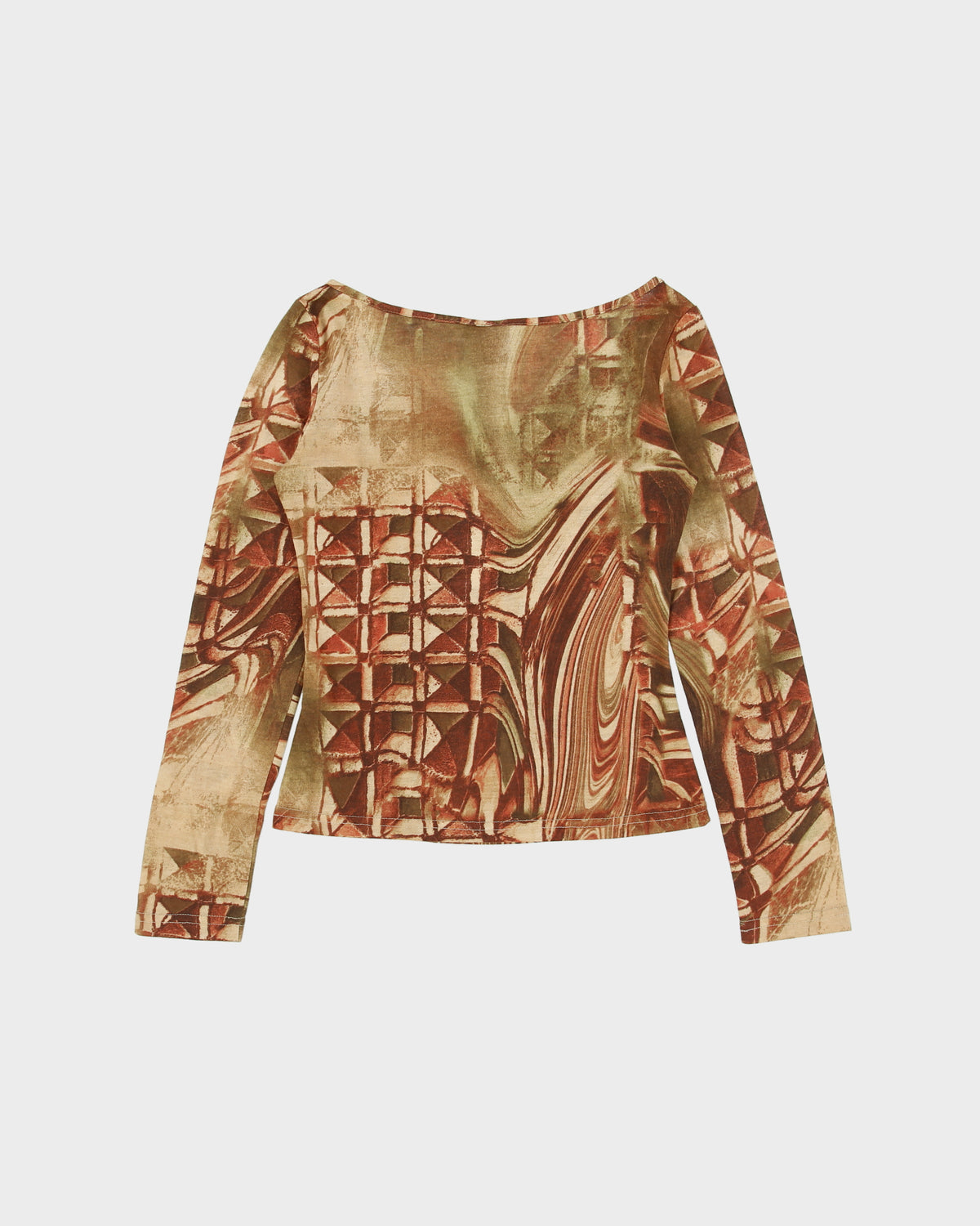 Vintage Y2K 2000s Fashion O U Abstract V Neck Long Sleeve Top - S