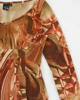 Vintage Y2K 2000s Fashion O U Abstract V Neck Long Sleeve Top - S