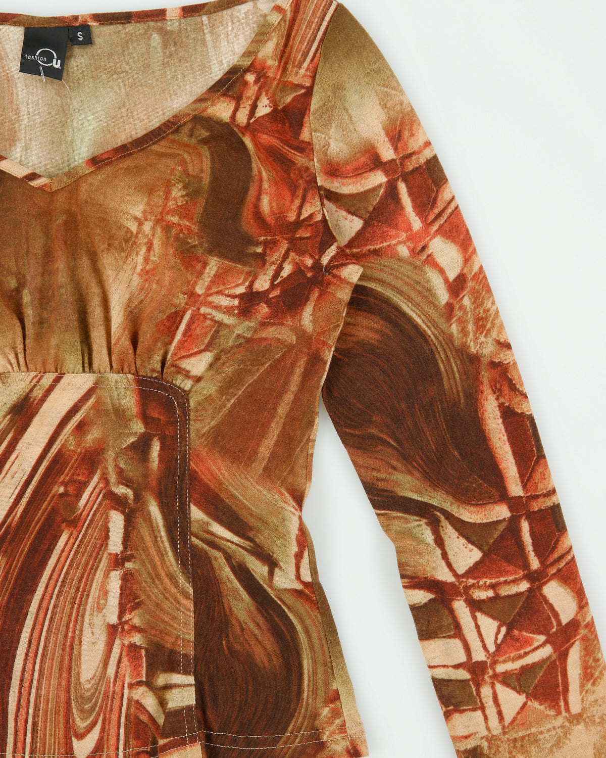 Vintage Y2K 2000s Fashion O U Abstract V Neck Long Sleeve Top - S