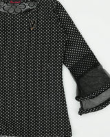 Vintage Y2K 2000s Miss World Polka Dot Bow Detail Lace Cut-out Top - M