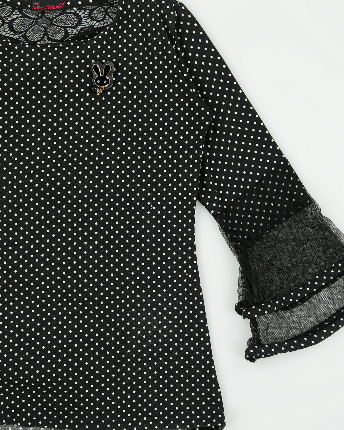 Vintage Y2K 2000s Miss World Polka Dot Bow Detail Lace Cut-out Top - M
