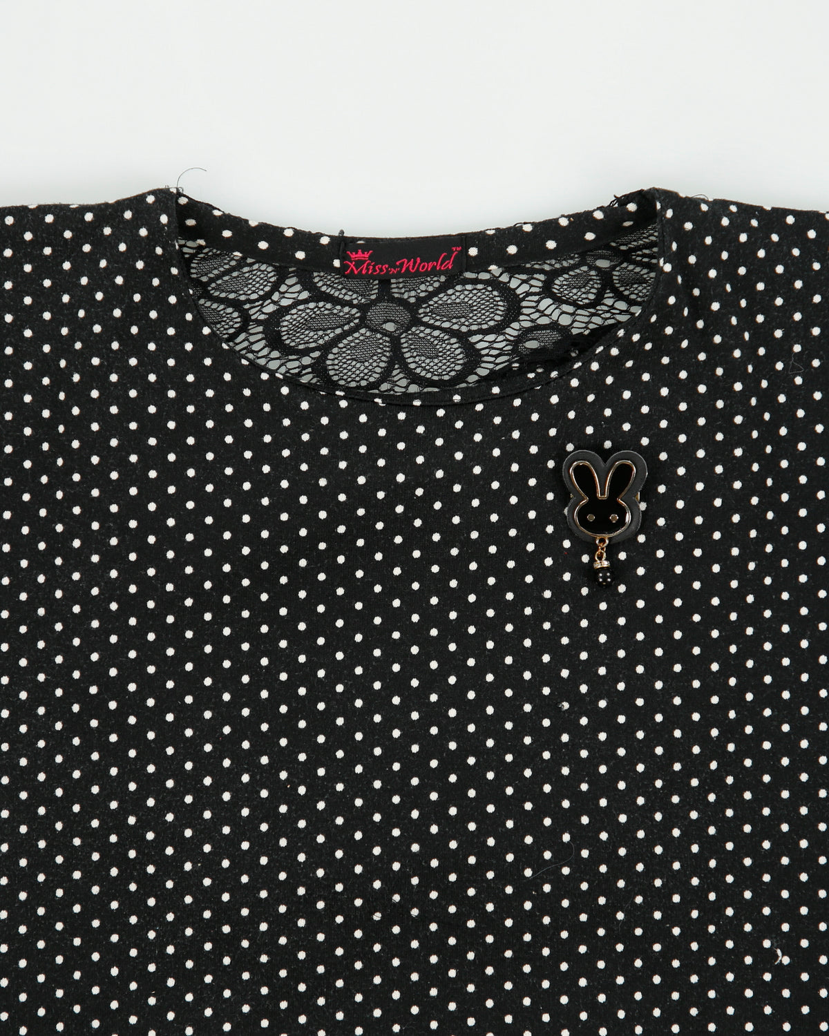 Vintage Y2K 2000s Miss World Polka Dot Bow Detail Lace Cut-out Top - M