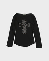 Vintage Y2K 2000s Charlotte Russe Rhinestone Cross Long Sleeve Top - S
